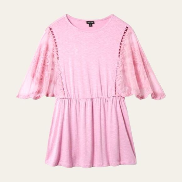 TORRID NEW PLUS SIZE Knit Crew Neck Lace Dolman Sleeves Babydoll Top 4X - Picture 4 of 16